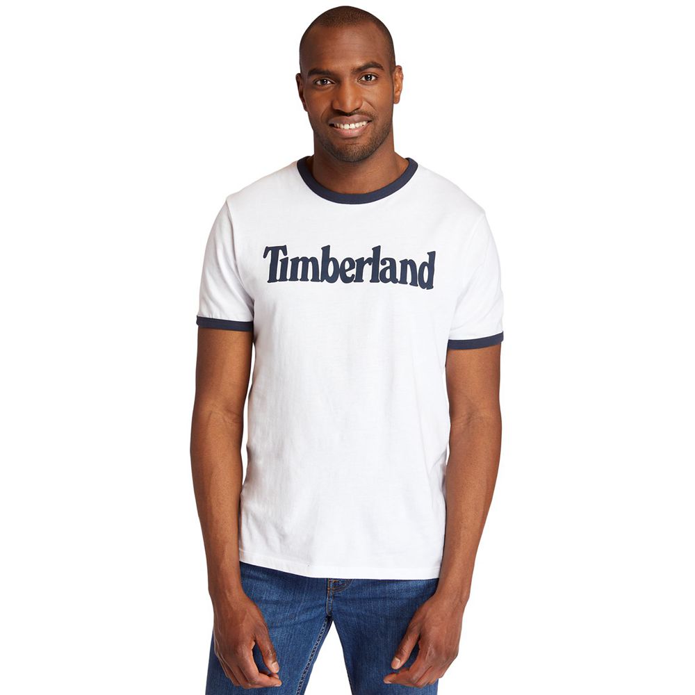 Camisetas Masculino - Timberland Tbl® Linear Logo Ringer - GZWHS5432 - Branco